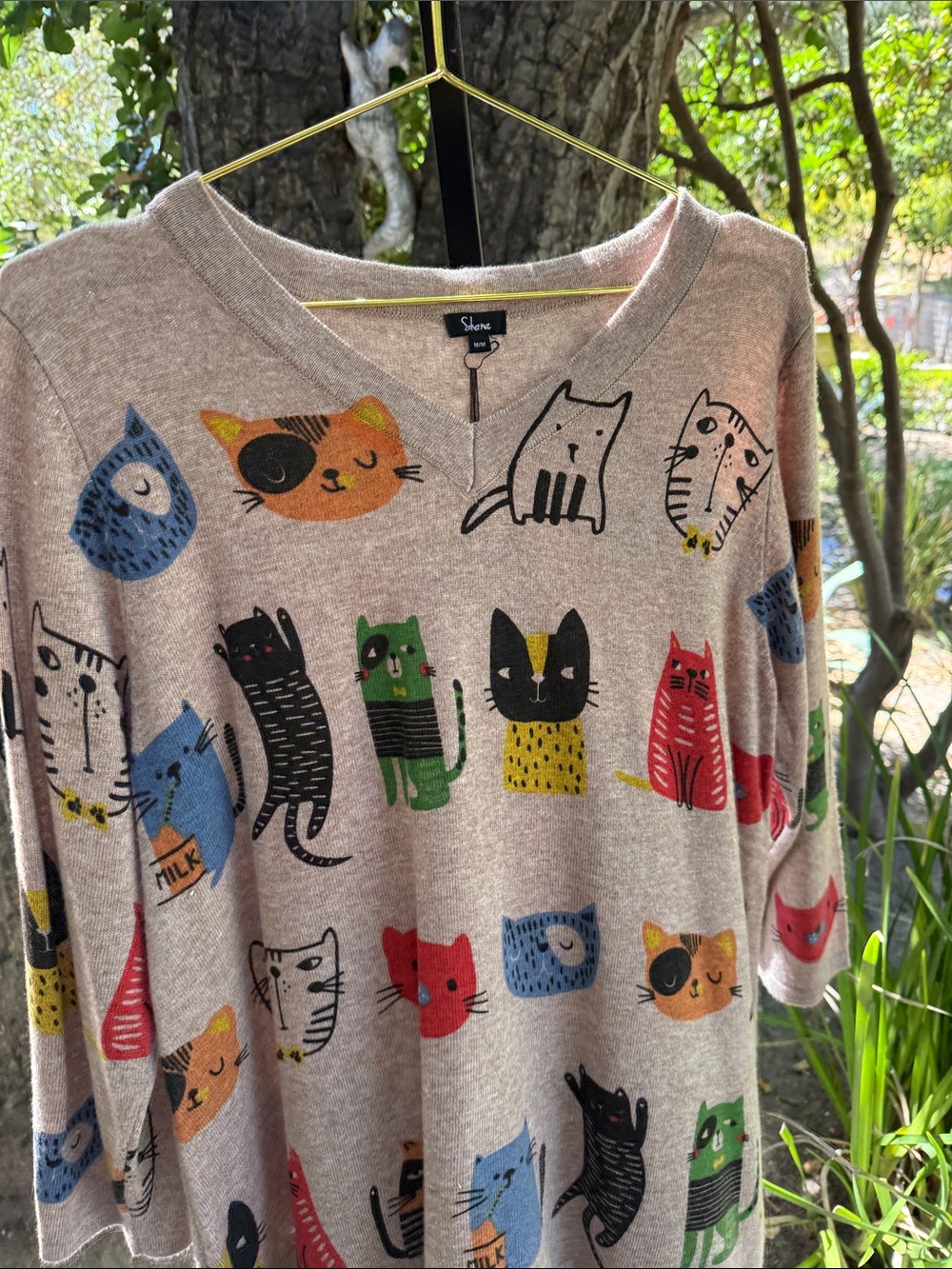 Cat Print V-Neck Sweater - Multicolor - Picture 4 of 5
